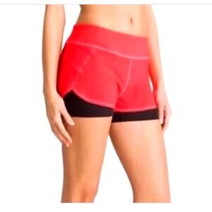 Athleta Pulse Shortie 2 in 1 Running Shorts Orange-Pink & Black Sz XXS